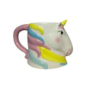 Ceramic 3D Unicorn Coffee Tea Mug With Pink Handle & Rainbow Mane